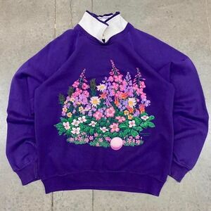 Morning Sun Women's Purple Graphic Sweater Size M Vintage Embroidered